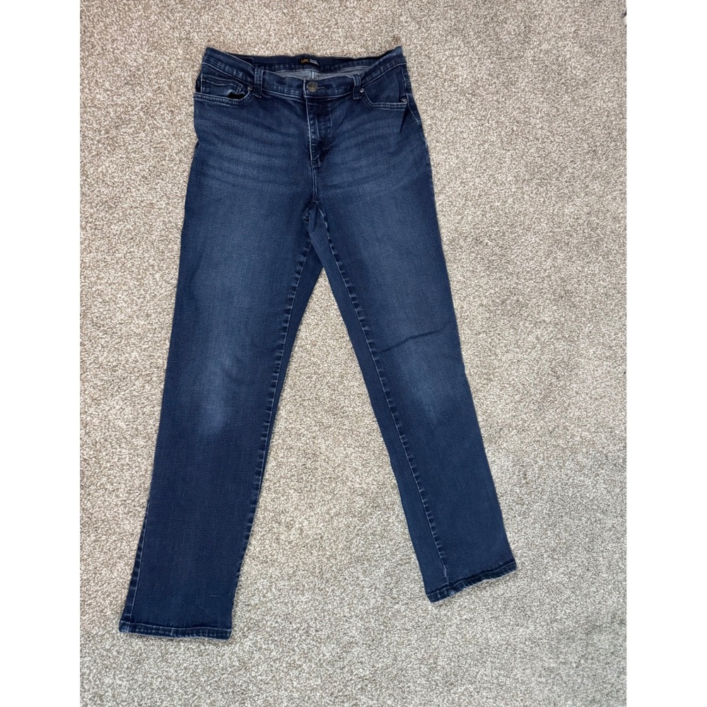 Lee Relaxed Fit Straight Leg Jeans Dark Wash Stretch Denim 12 Long